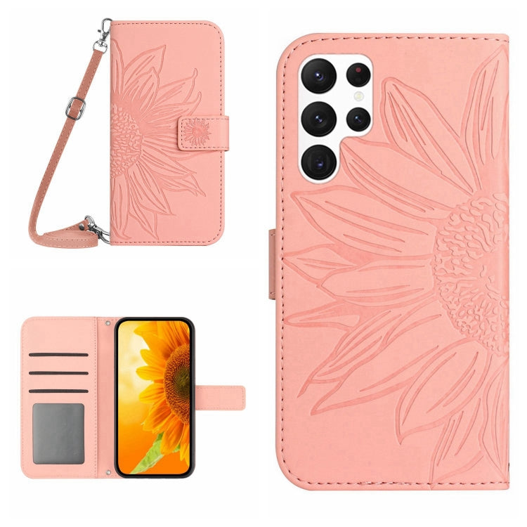 Skin Feel Sun Flower Pattern Flip Leather Phone Case, For Samsung Galaxy S22 Ultra 5G, For Samsung Galaxy S22+ 5G