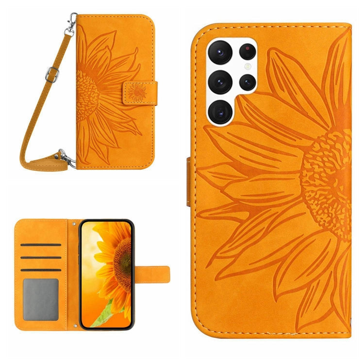 Skin Feel Sun Flower Pattern Flip Leather Phone Case, For Samsung Galaxy S22 Ultra 5G, For Samsung Galaxy S22+ 5G