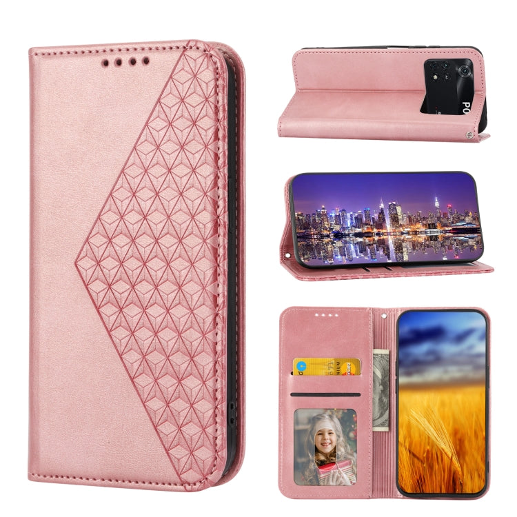 Cubic Grid Calf Texture Magnetic Closure Leather Phone Case, For Xiaomi Poco M4 Pro 4G Global, For Xiaomi Poco X4 Pro 5G Global