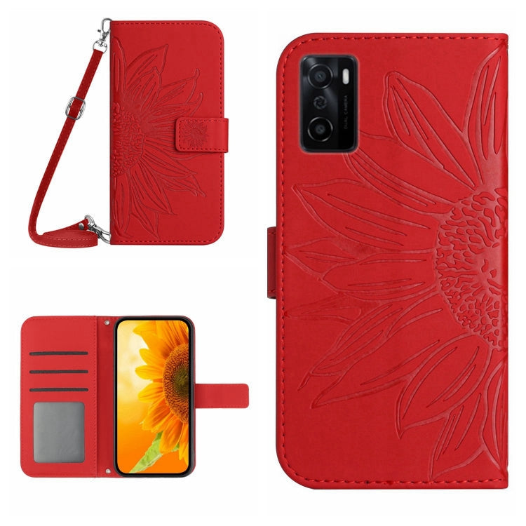 Skin Feel Sun Flower Pattern Flip Leather Phone Case with Lanyard, For OPPO A55S Japan Edition, For OPPO A57 4G/A57 5G/A77 4G/A77 5G