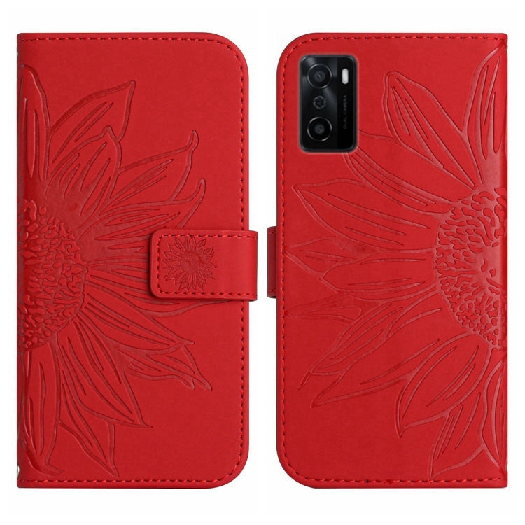 Skin Feel Sun Flower Pattern Flip Leather Phone Case with Lanyard, For OPPO A55S Japan Edition, For OPPO A57 4G/A57 5G/A77 4G/A77 5G