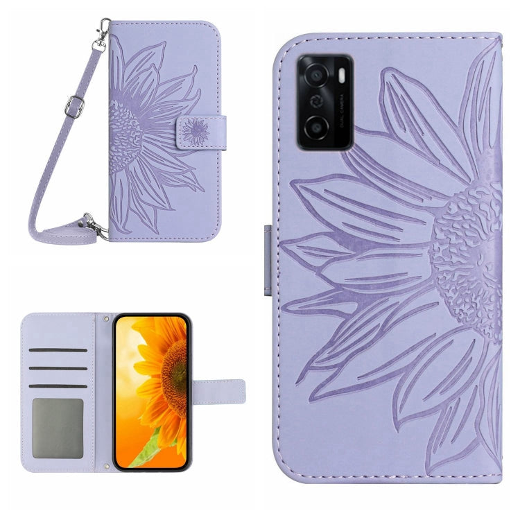 Skin Feel Sun Flower Pattern Flip Leather Phone Case with Lanyard, For OPPO A55S Japan Edition, For OPPO A57 4G/A57 5G/A77 4G/A77 5G