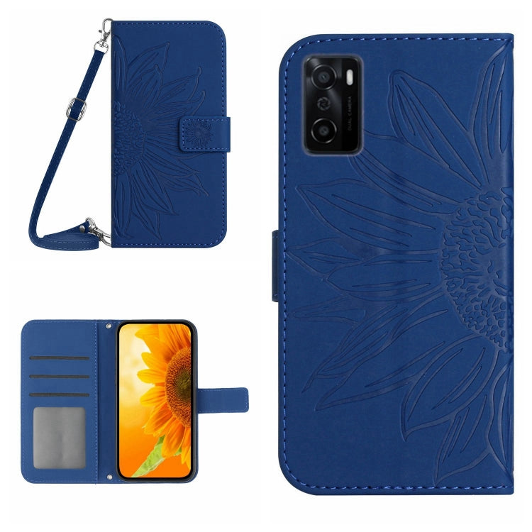 Skin Feel Sun Flower Pattern Flip Leather Phone Case with Lanyard, For OPPO A55S Japan Edition, For OPPO A57 4G/A57 5G/A77 4G/A77 5G