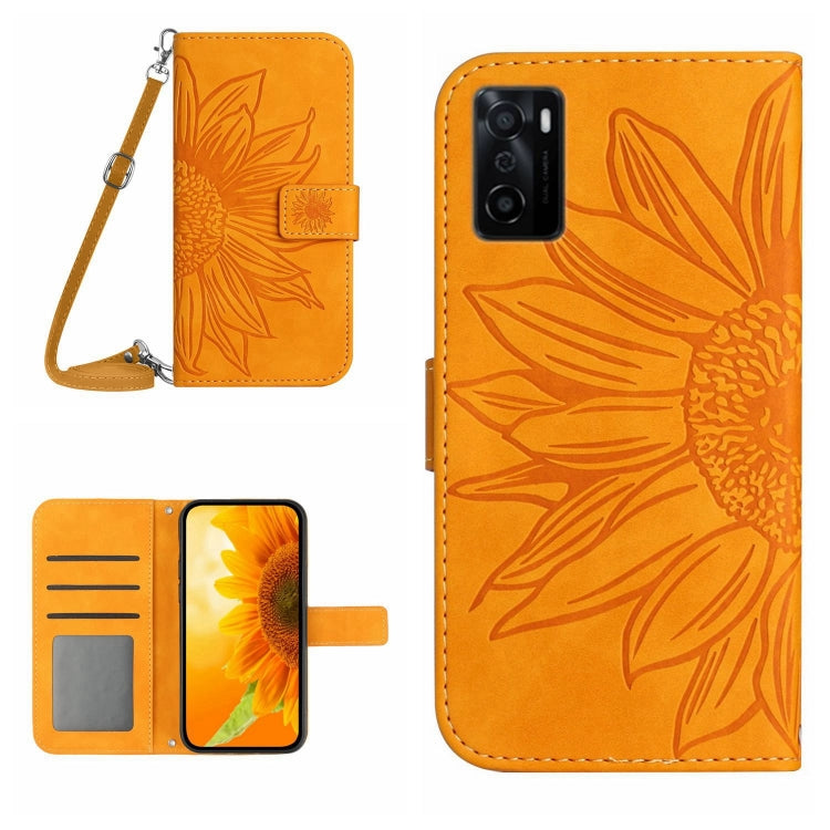 Skin Feel Sun Flower Pattern Flip Leather Phone Case with Lanyard, For OPPO A55S Japan Edition, For OPPO A57 4G/A57 5G/A77 4G/A77 5G