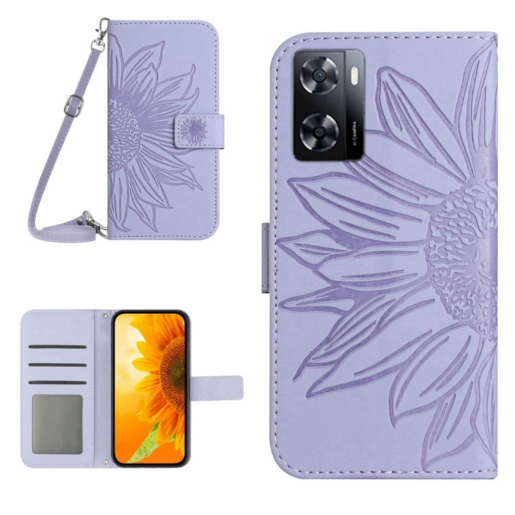Skin Feel Sun Flower Pattern Flip Leather Phone Case with Lanyard, For OPPO A55S Japan Edition, For OPPO A57 4G/A57 5G/A77 4G/A77 5G