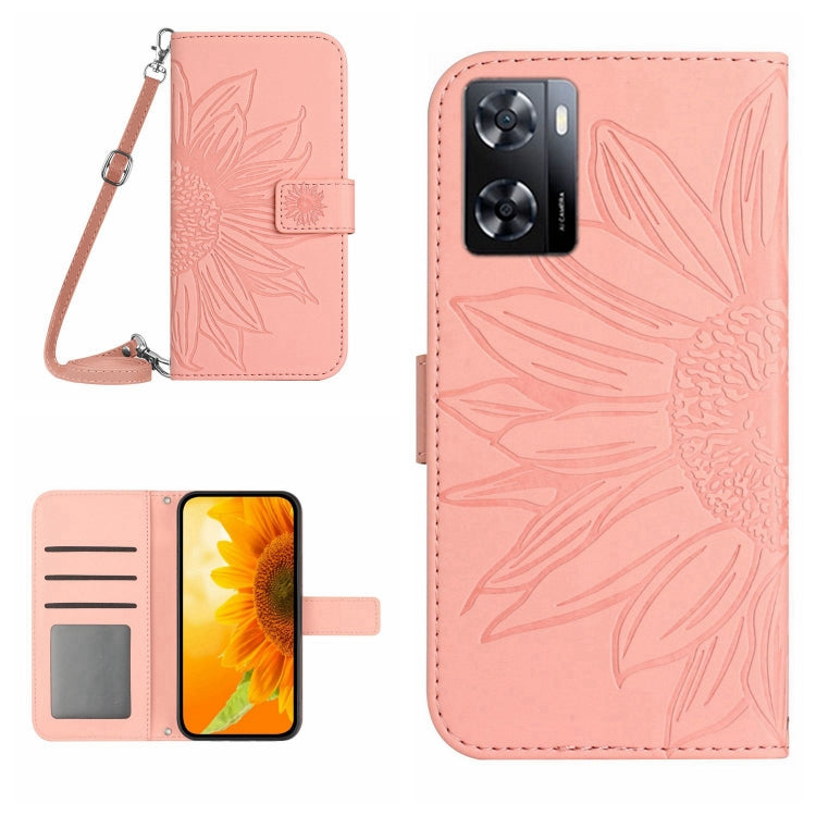 Skin Feel Sun Flower Pattern Flip Leather Phone Case with Lanyard, For OPPO A55S Japan Edition, For OPPO A57 4G/A57 5G/A77 4G/A77 5G