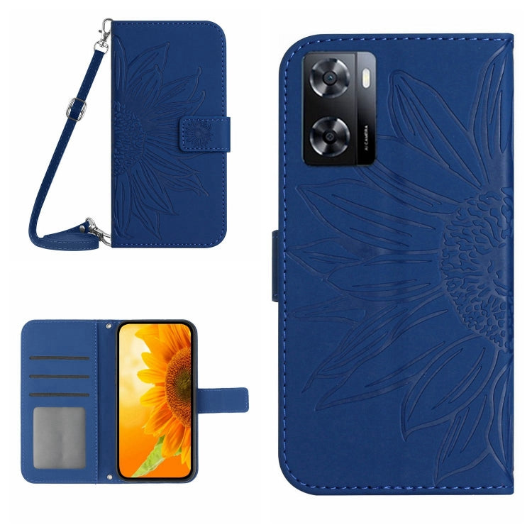 Skin Feel Sun Flower Pattern Flip Leather Phone Case with Lanyard, For OPPO A55S Japan Edition, For OPPO A57 4G/A57 5G/A77 4G/A77 5G