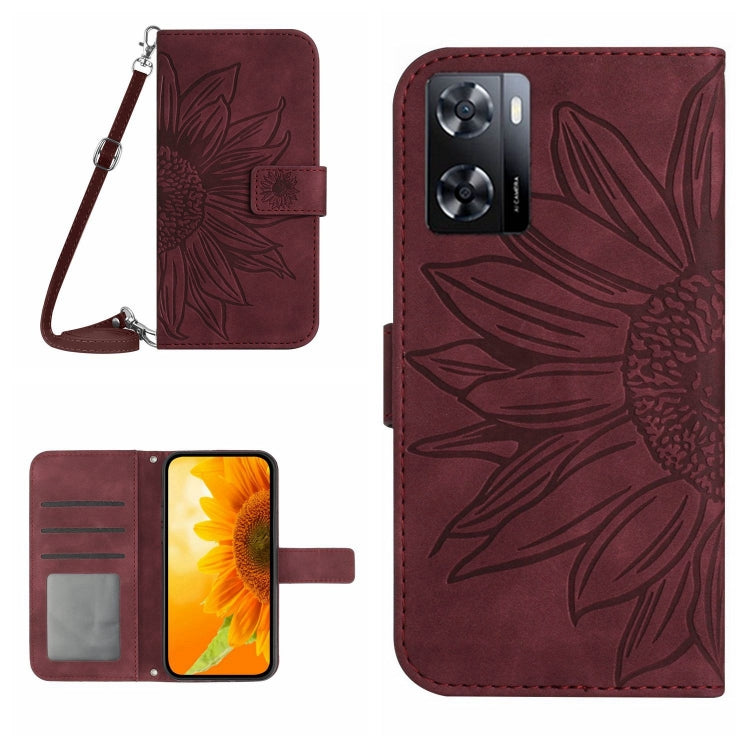Skin Feel Sun Flower Pattern Flip Leather Phone Case with Lanyard, For OPPO A55S Japan Edition, For OPPO A57 4G/A57 5G/A77 4G/A77 5G