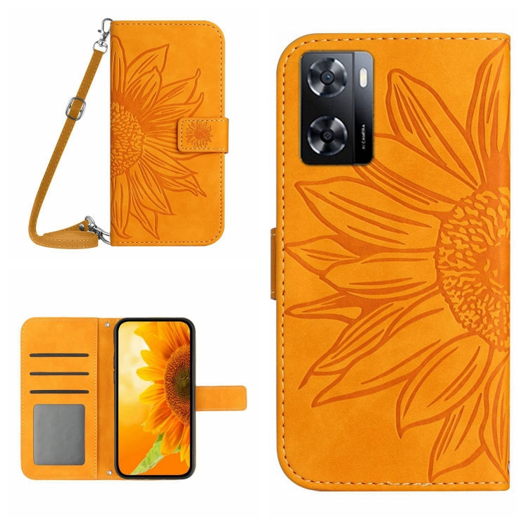 Skin Feel Sun Flower Pattern Flip Leather Phone Case with Lanyard, For OPPO A55S Japan Edition, For OPPO A57 4G/A57 5G/A77 4G/A77 5G