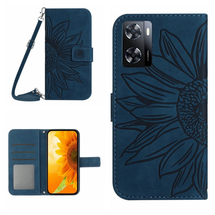 Skin Feel Sun Flower Pattern Flip Leather Phone Case with Lanyard, For OPPO A55S Japan Edition, For OPPO A57 4G/A57 5G/A77 4G/A77 5G