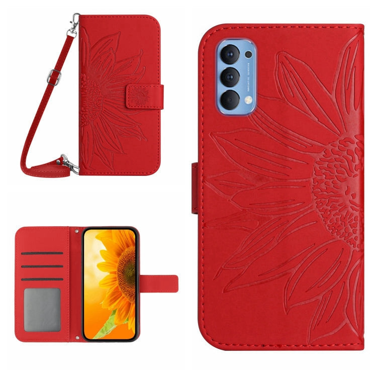 Skin Feel Sun Flower Pattern Flip Leather Phone Case with Lanyard, For OPPO Reno4 5G, For OPPO Reno4 Lite/A93 4G