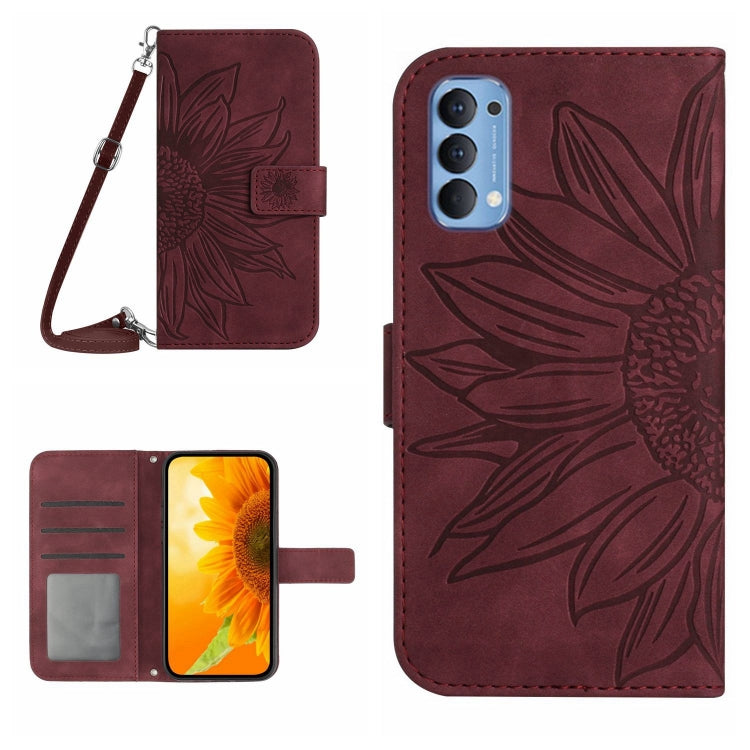 Skin Feel Sun Flower Pattern Flip Leather Phone Case with Lanyard, For OPPO Reno4 5G, For OPPO Reno4 Lite/A93 4G