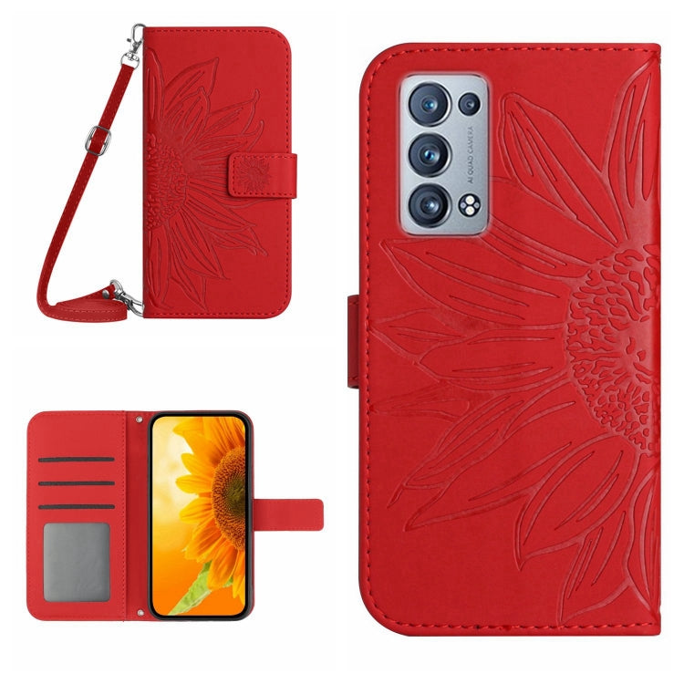 Skin Feel Sun Flower Pattern Flip Leather Phone Case with Lanyard, For OPPO Reno6 Pro Global, For OPPO Reno7 4G/Reno8 4G