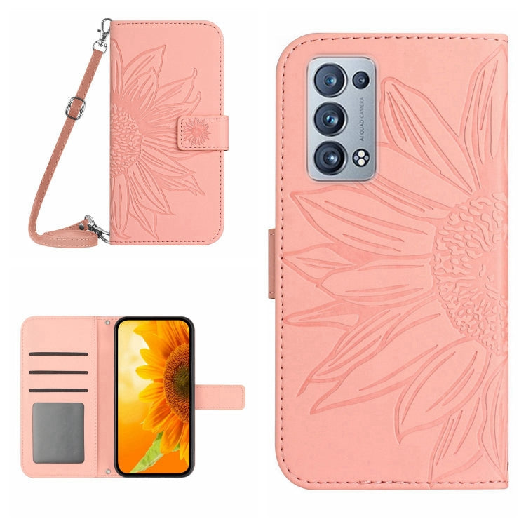 Skin Feel Sun Flower Pattern Flip Leather Phone Case with Lanyard, For OPPO Reno6 Pro Global, For OPPO Reno7 4G/Reno8 4G