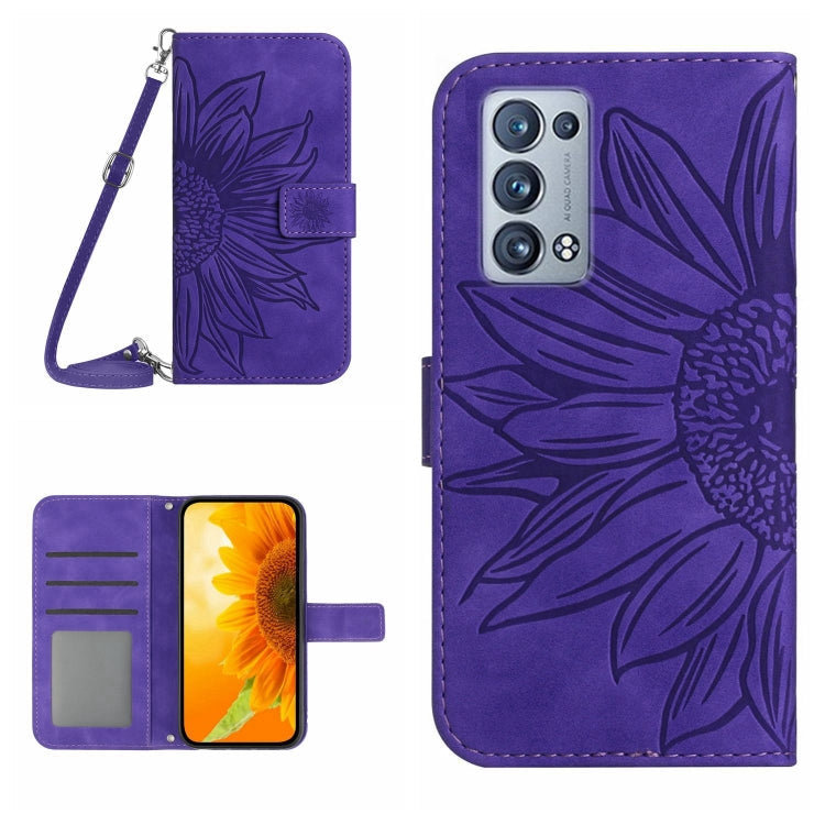 Skin Feel Sun Flower Pattern Flip Leather Phone Case with Lanyard, For OPPO Reno6 Pro Global, For OPPO Reno7 4G/Reno8 4G