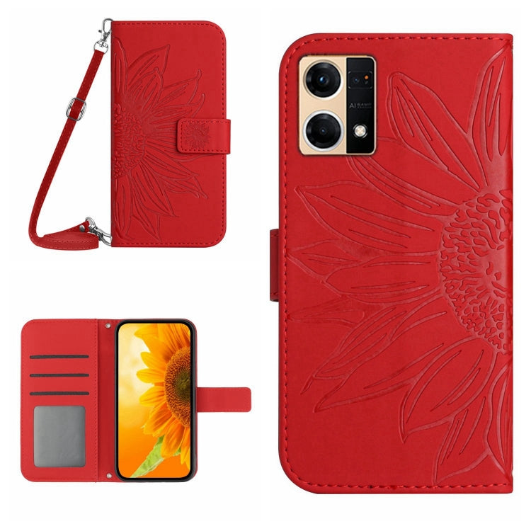Skin Feel Sun Flower Pattern Flip Leather Phone Case with Lanyard, For OPPO Reno6 Pro Global, For OPPO Reno7 4G/Reno8 4G