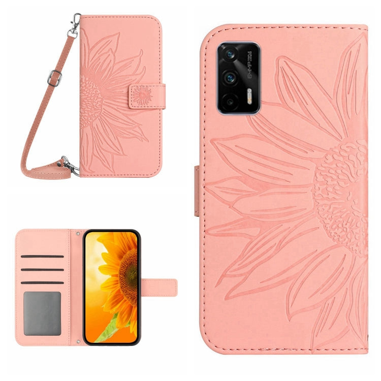 Skin Feel Sun Flower Pattern Flip Leather Phone Case with Lanyard, For Realme C35, For Realme GT/GT NEO