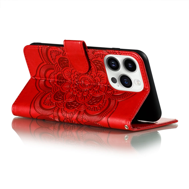 Sun Mandala Embossing Leather Phone Case, For iPhone 14 Pro Max