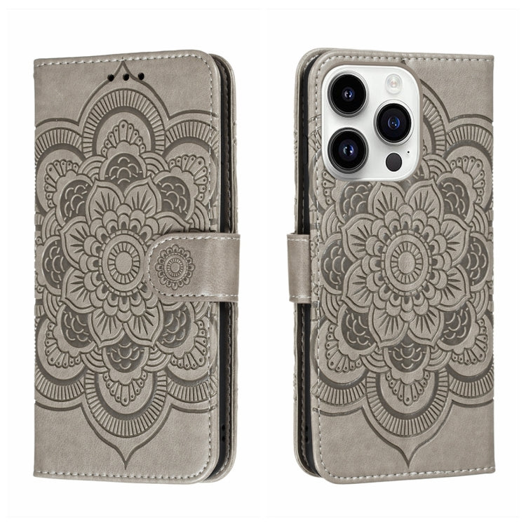 Sun Mandala Embossing Leather Phone Case, For iPhone 14 Pro Max