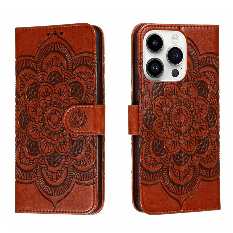 Sun Mandala Embossing Leather Phone Case, For iPhone 14 Pro Max