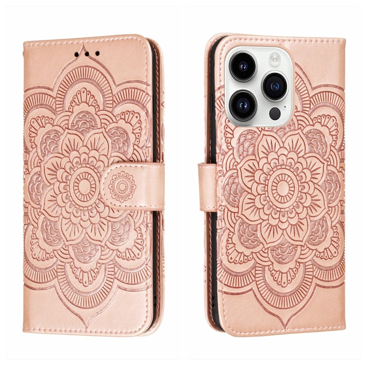 Sun Mandala Embossing Leather Phone Case, For iPhone 14 Pro Max
