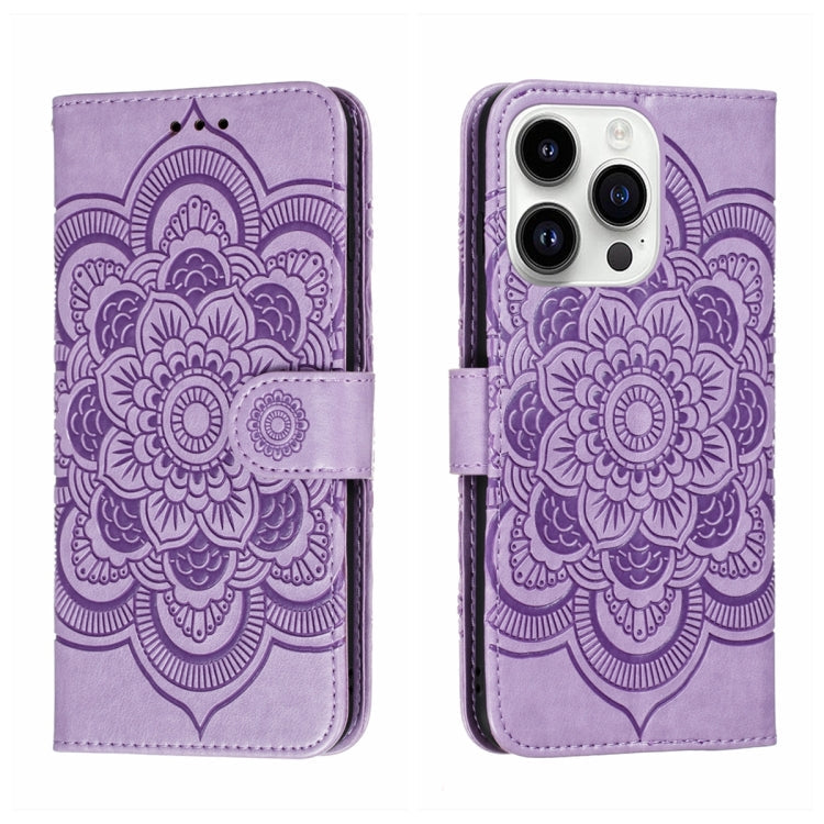 Sun Mandala Embossing Leather Phone Case, For iPhone 14 Pro Max
