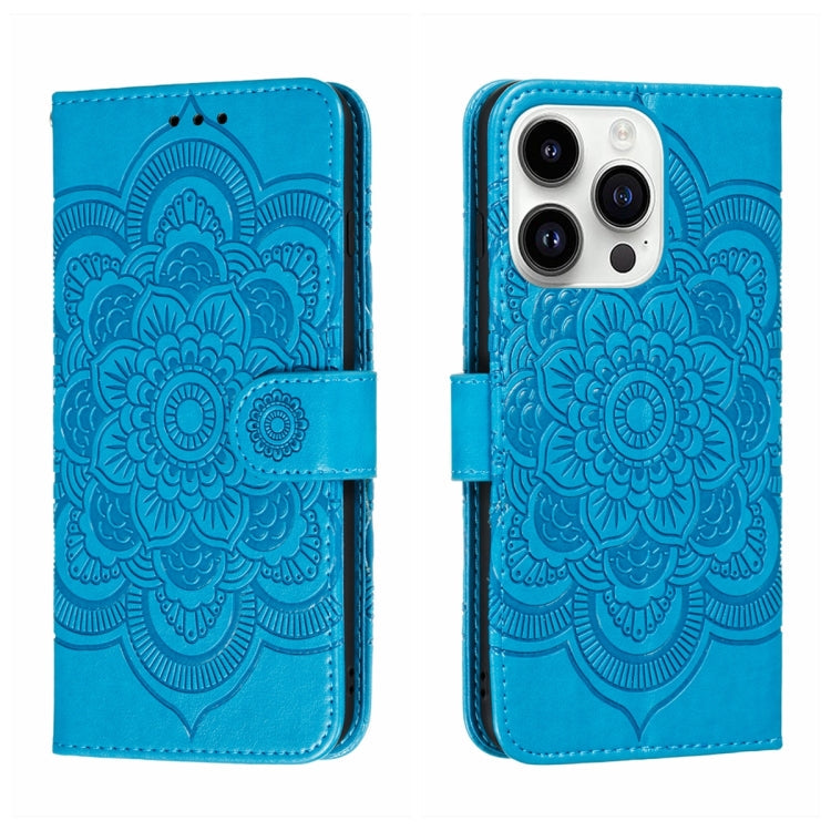 Sun Mandala Embossing Leather Phone Case, For iPhone 14 Pro Max