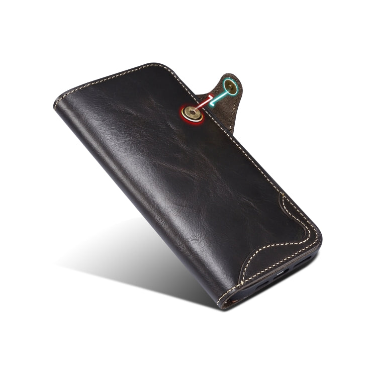 Denior Oil Wax Cowhide Magnetic Button Genuine Leather Case, For iPhone 13, For iPhone 13 mini, For iPhone 12 Pro Max, For iPhone 12 / 12 Pro, For iPhone 12 mini, For Samsung Galaxy S20