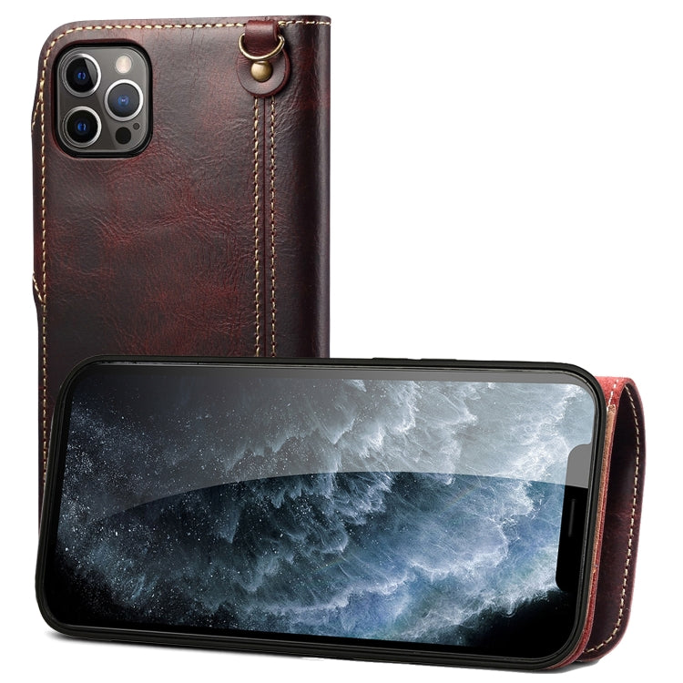 Denior Oil Wax Cowhide Magnetic Button Genuine Leather Case, For iPhone 13, For iPhone 13 mini, For iPhone 12 Pro Max, For iPhone 12 / 12 Pro, For iPhone 12 mini, For Samsung Galaxy S20