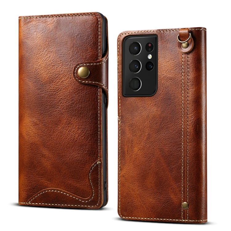 Denior Oil Wax Cowhide Magnetic Button Genuine Leather Case, For Samsung Galaxy S21 Ultra 5G, For Samsung Galaxy S22 5G, For Samsung Galaxy S22+ 5G, For Samsung Galaxy S22 Ultra 5G