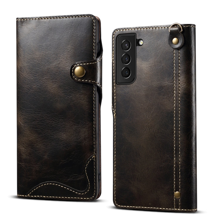 Denior Oil Wax Cowhide Magnetic Button Genuine Leather Case, For Samsung Galaxy S21 Ultra 5G, For Samsung Galaxy S22 5G, For Samsung Galaxy S22+ 5G, For Samsung Galaxy S22 Ultra 5G