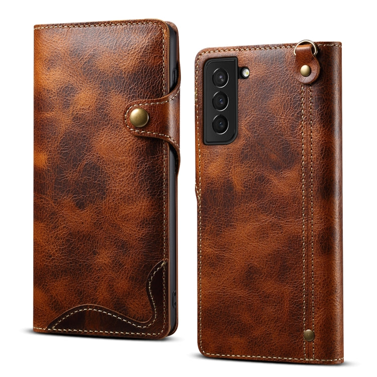 Denior Oil Wax Cowhide Magnetic Button Genuine Leather Case, For Samsung Galaxy S21 Ultra 5G, For Samsung Galaxy S22 5G, For Samsung Galaxy S22+ 5G, For Samsung Galaxy S22 Ultra 5G