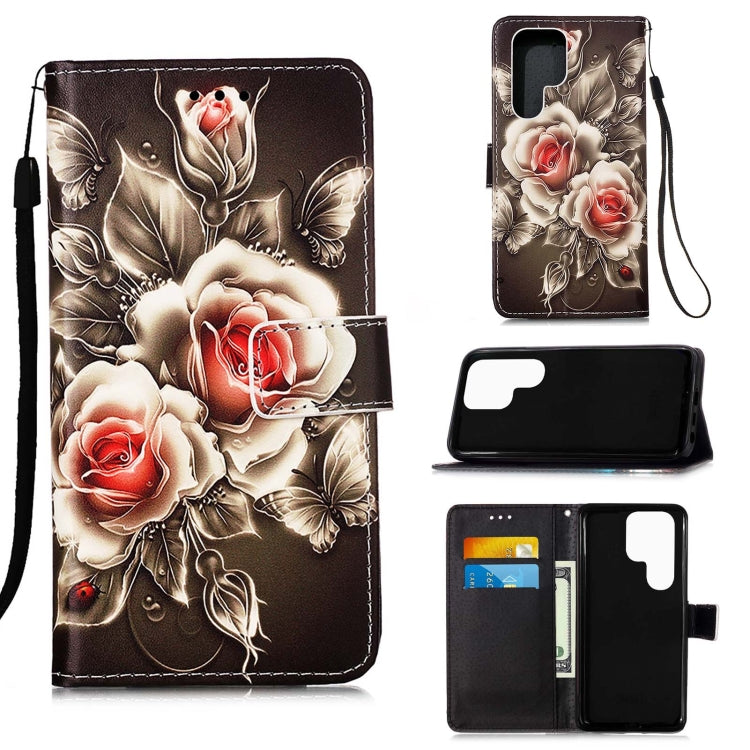 Colored Drawing Pattern Plain Weave Leather Phone Case, For Samsung Galaxy S23 Ultra 5G