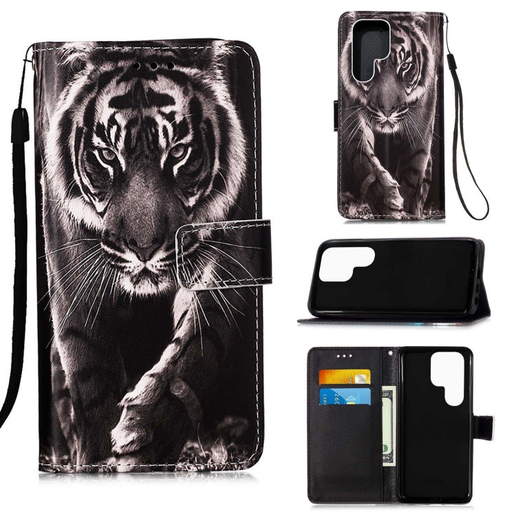 Colored Drawing Pattern Plain Weave Leather Phone Case, For Samsung Galaxy S23 Ultra 5G