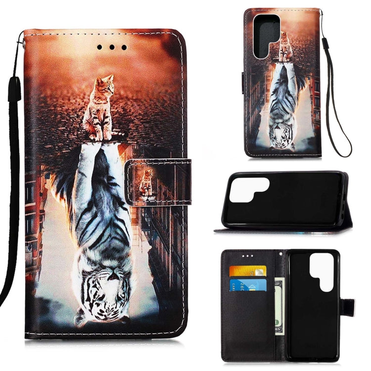 Colored Drawing Pattern Plain Weave Leather Phone Case, For Samsung Galaxy S23 Ultra 5G