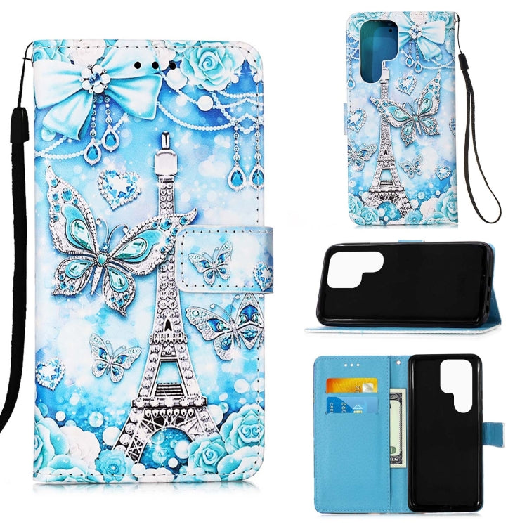 Colored Drawing Pattern Plain Weave Leather Phone Case, For Samsung Galaxy S23 Ultra 5G