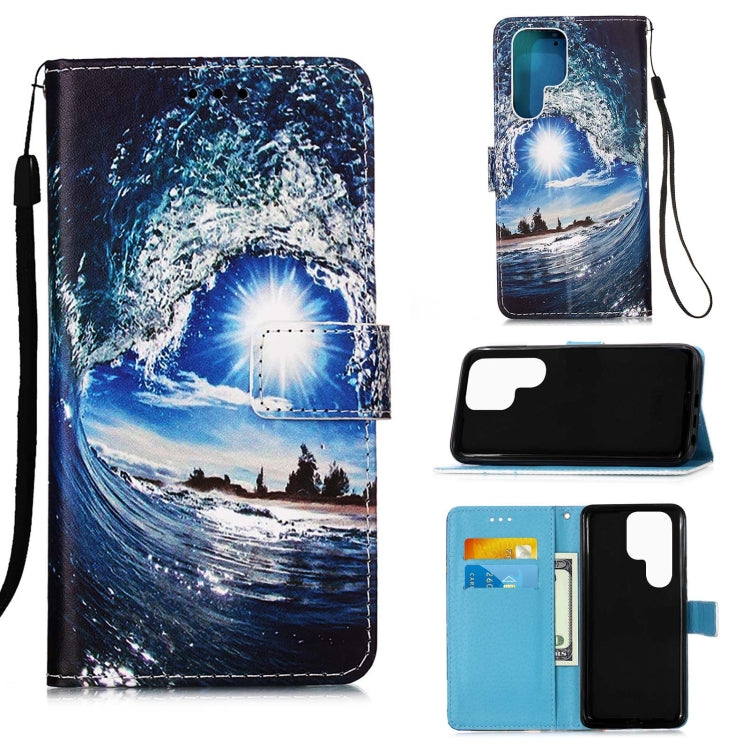 Colored Drawing Pattern Plain Weave Leather Phone Case, For Samsung Galaxy S23 Ultra 5G