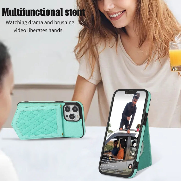 Rhombic Texture RFID Phone Case with Lanyard & Mirror, For iPhone 13 Pro Max, For iPhone 13 Pro, For iPhone 13, For iPhone 13 mini