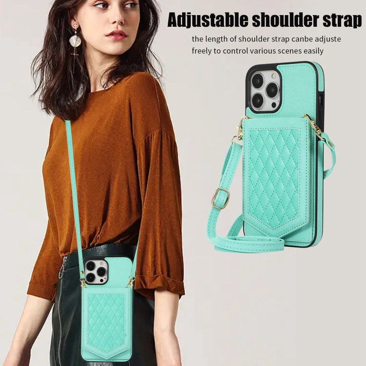 Rhombic Texture RFID Phone Case with Lanyard & Mirror, For iPhone 13 Pro Max, For iPhone 13 Pro, For iPhone 13, For iPhone 13 mini