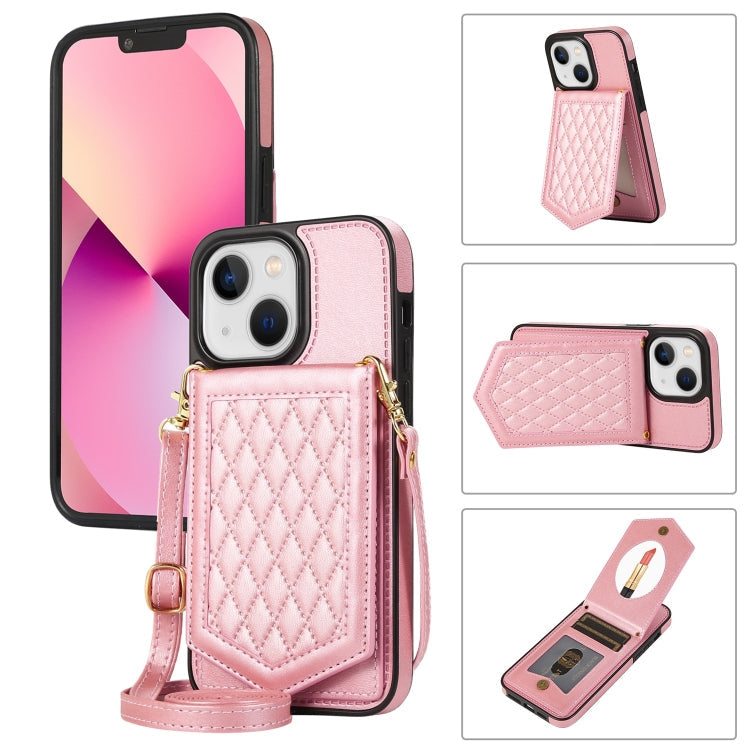 Rhombic Texture RFID Phone Case with Lanyard & Mirror, For iPhone 13 Pro Max, For iPhone 13 Pro, For iPhone 13, For iPhone 13 mini