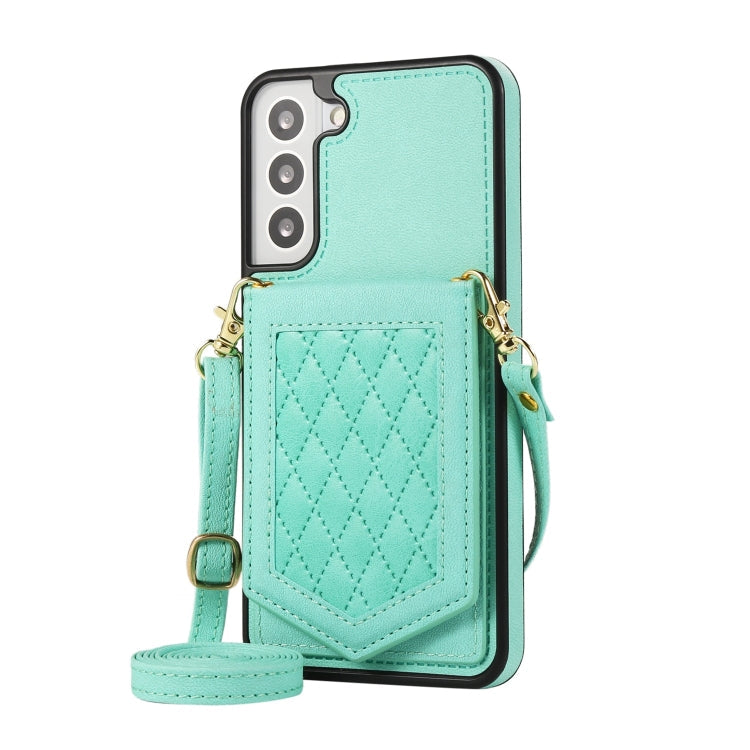 Rhombic Texture RFID Phone Case with Lanyard & Mirror, For Samsung Galaxy S21 FE 5G, For Samsung Galaxy S22 Ultra 5G