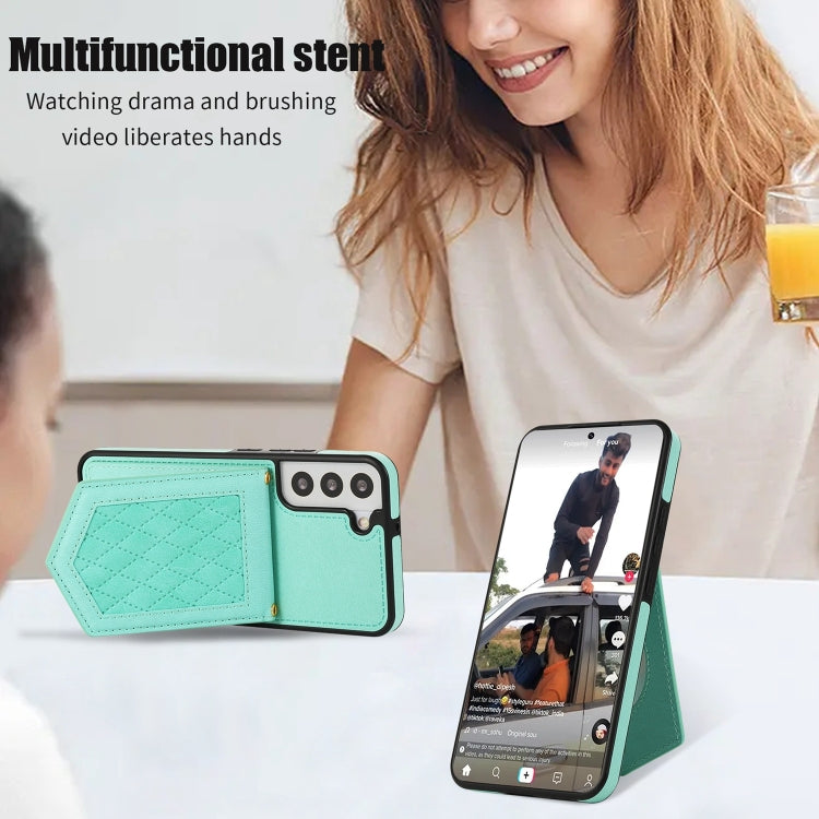 Rhombic Texture RFID Phone Case with Lanyard & Mirror, For Samsung Galaxy S21 FE 5G, For Samsung Galaxy S22 Ultra 5G