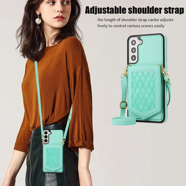 Rhombic Texture RFID Phone Case with Lanyard & Mirror, For Samsung Galaxy S21 FE 5G, For Samsung Galaxy S22 Ultra 5G