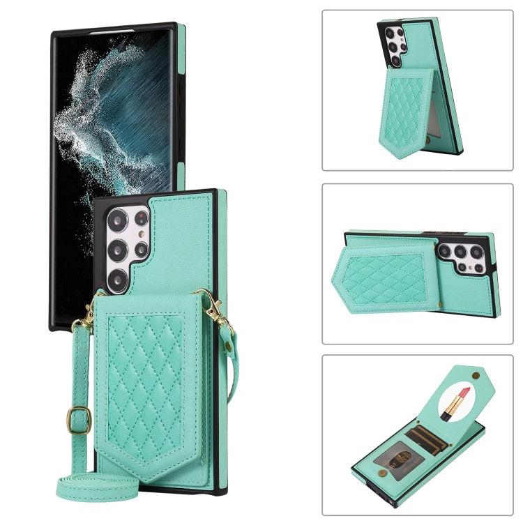 Rhombic Texture RFID Phone Case with Lanyard & Mirror, For Samsung Galaxy S21 FE 5G, For Samsung Galaxy S22 Ultra 5G