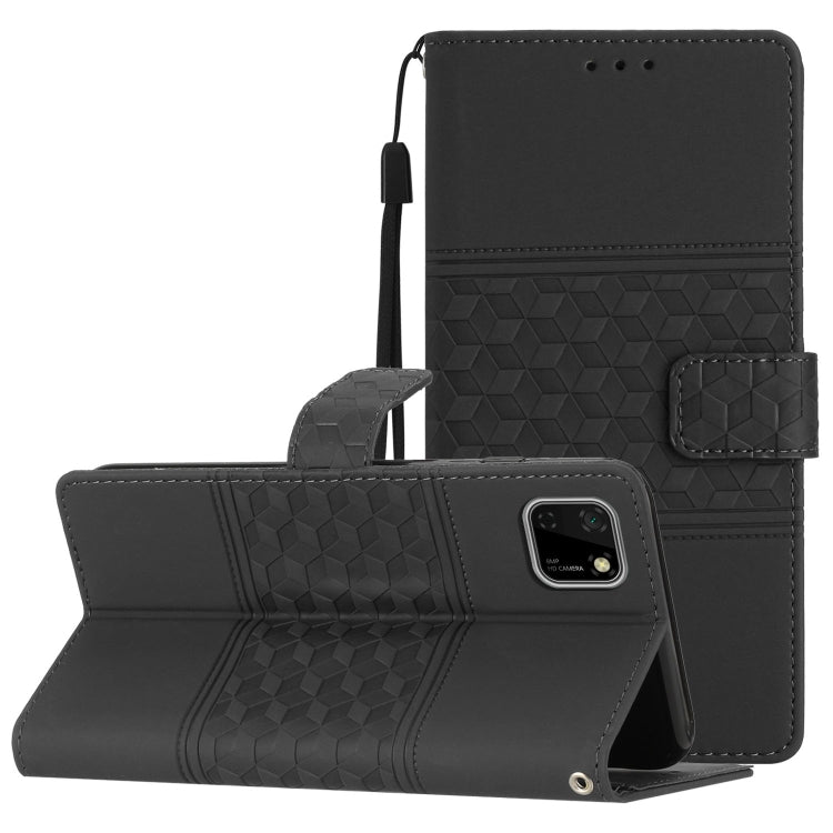 Diamond Embossed Skin Feel Leather Phone Case with Lanyard, For Huawei Y5p, For Huawei Y6p