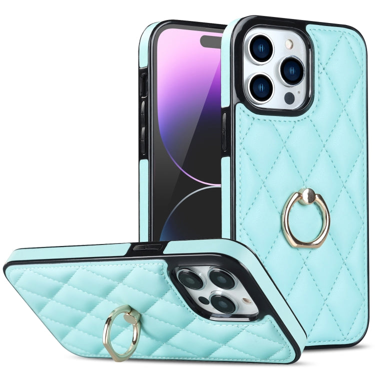 Rhombic PU Leather Phone Case with Ring Holder, For iPhone 14, For iPhone 14 Plus, For iPhone 14 Pro