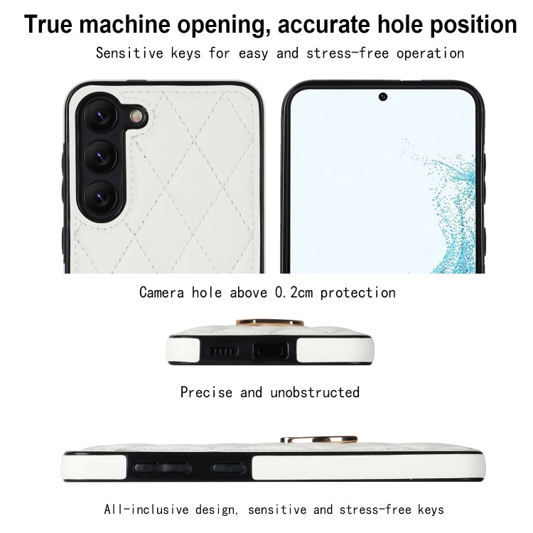 Rhombic PU Leather Phone Case with Ring Holder, For Samsung Galaxy S23 5G, For Samsung Galaxy S23+ 5G, For Samsung Galaxy S23 Ultra 5G