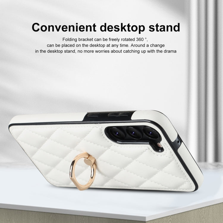 Rhombic PU Leather Phone Case with Ring Holder, For Samsung Galaxy S23 5G, For Samsung Galaxy S23+ 5G, For Samsung Galaxy S23 Ultra 5G
