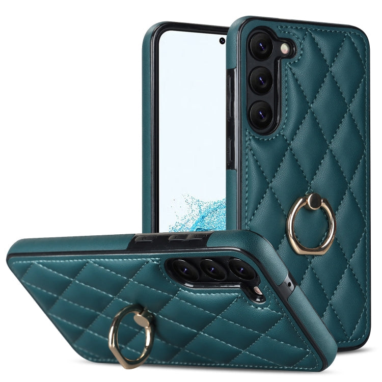 Rhombic PU Leather Phone Case with Ring Holder, For Samsung Galaxy S23 5G, For Samsung Galaxy S23+ 5G, For Samsung Galaxy S23 Ultra 5G