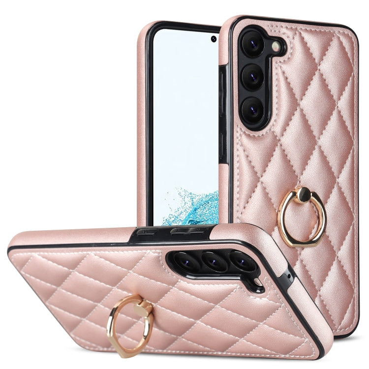 Rhombic PU Leather Phone Case with Ring Holder, For Samsung Galaxy S23 5G, For Samsung Galaxy S23+ 5G, For Samsung Galaxy S23 Ultra 5G